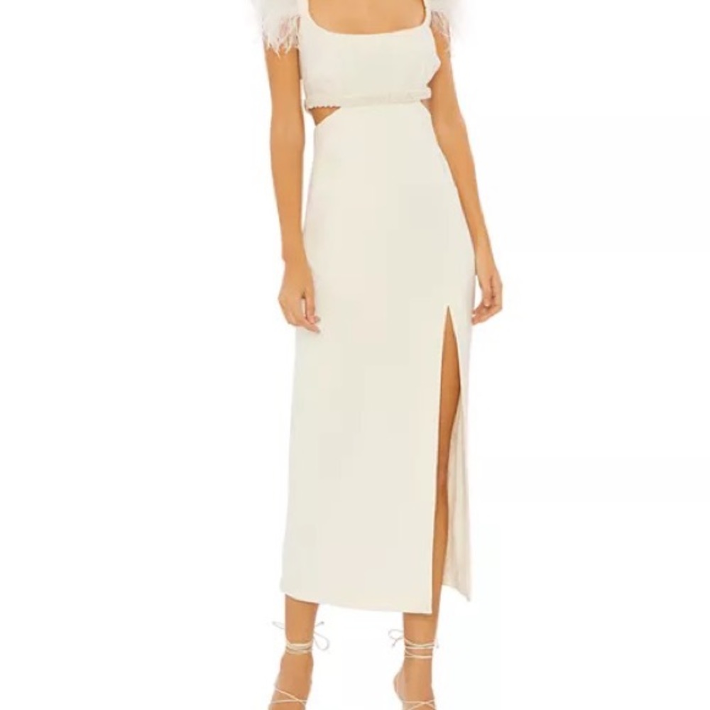 Likely Taliah Feather Midi Gown White